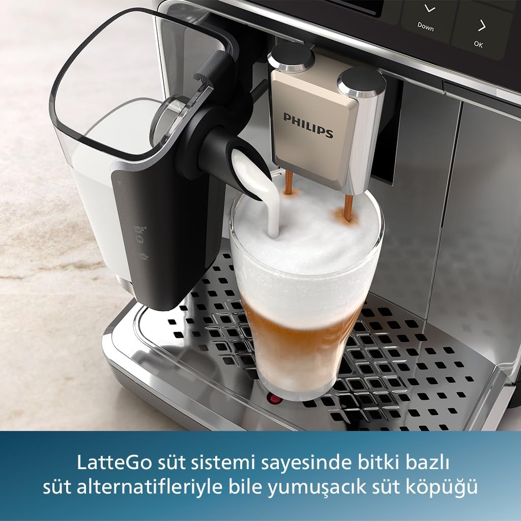 Philips 5500 Serisi LatteGo Tam Otomatik Espresso Makinesi, 20 Sıcak ve Soğuk İçecek, Renkli Dokunmatik Ekran, SilentBrew Teknolojisi (EP5543/90)