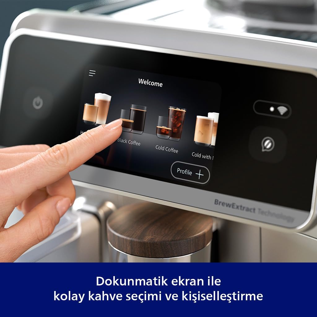 Philips 5500 Serisi LatteGo Tam Otomatik Espresso Makinesi, 20 Sıcak ve Soğuk İçecek, Renkli Dokunmatik Ekran, SilentBrew Teknolojisi (EP5543/90)