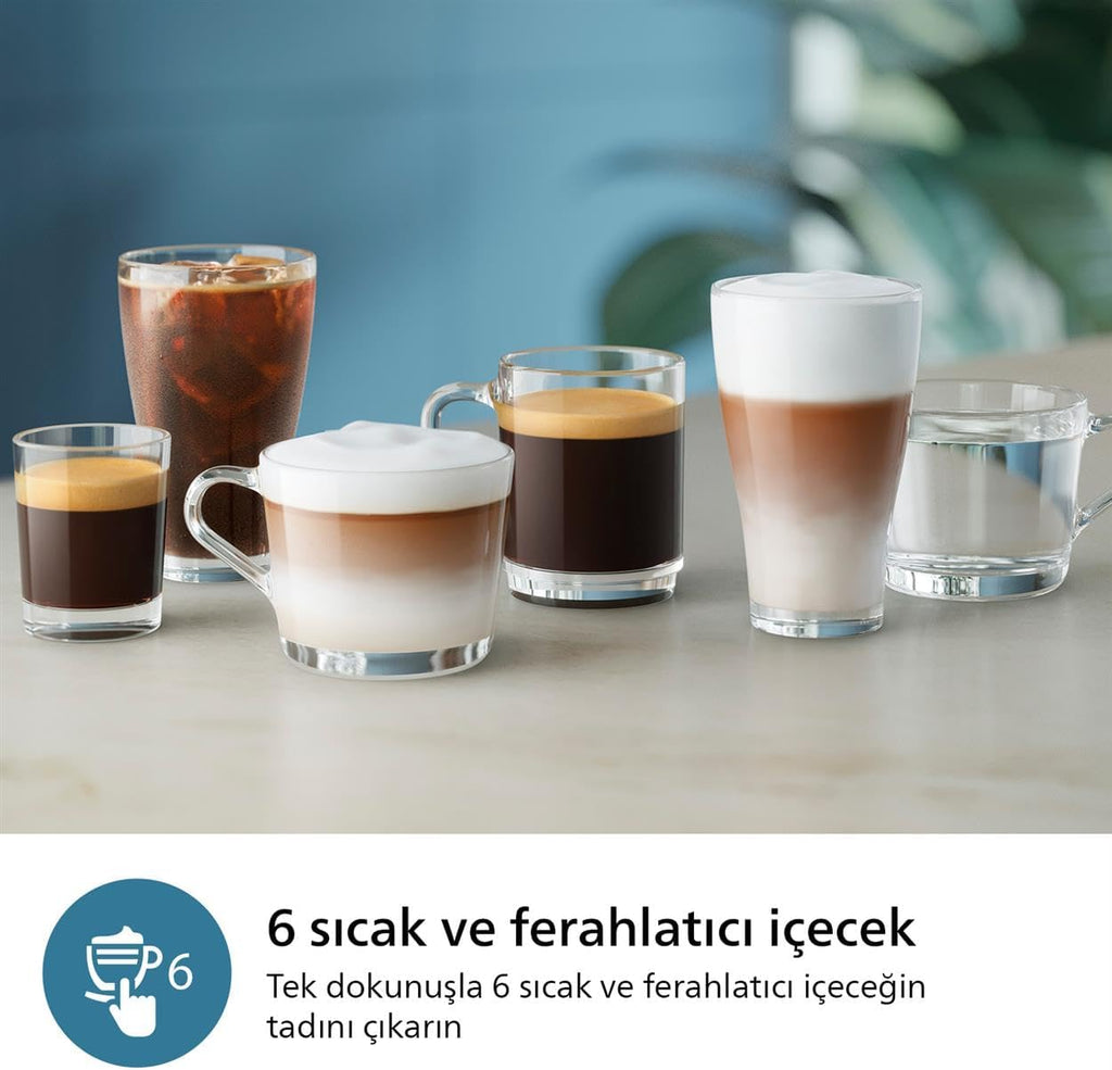 Philips 5500 Serisi LatteGo Tam Otomatik Espresso Makinesi, 20 Sıcak ve Soğuk İçecek, Renkli Dokunmatik Ekran, SilentBrew Teknolojisi (EP5543/90)