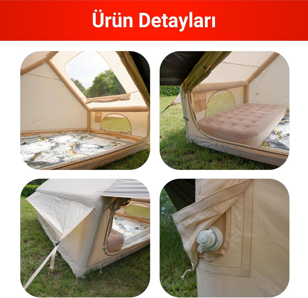 Pikas Rovos Şişme Kamp Çadırı 6 Kişilik | Büyük Boy Aile Çadırı | Hızlı Kurulum Hava Direkli | Kamp, Glamping, Festival ve Outdoor Kullanımı - Camping