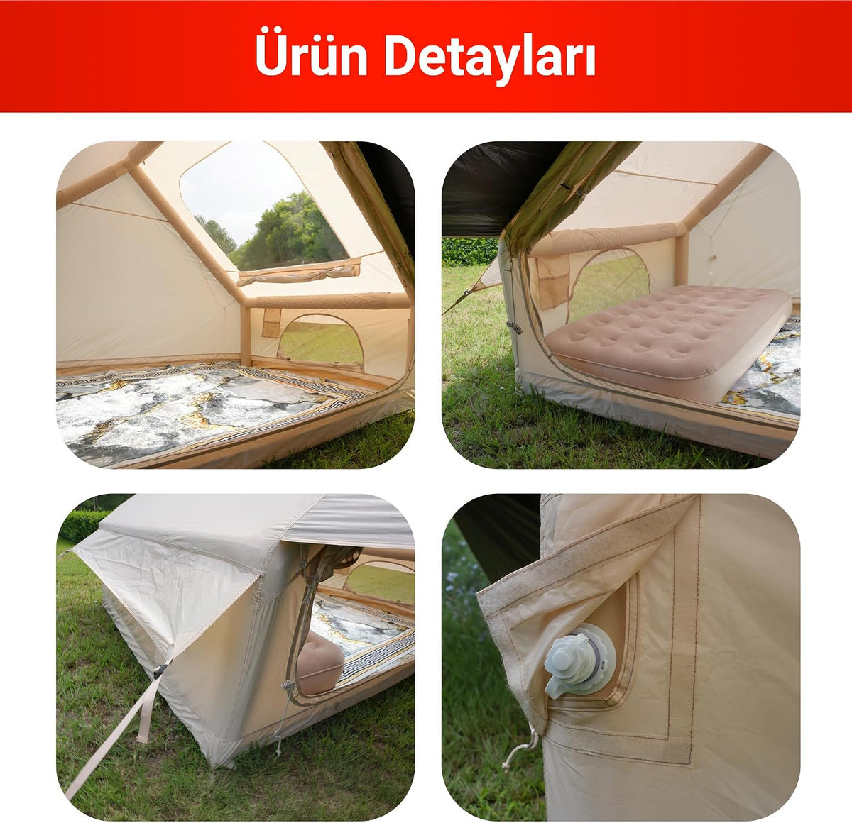 Pikas Rovos Şişme Kamp Çadırı 6 Kişilik | Büyük Boy Aile Çadırı | Hızlı Kurulum Hava Direkli | Kamp, Glamping, Festival ve Outdoor Kullanımı - Camping