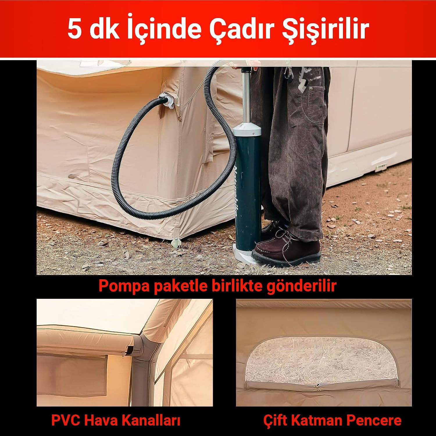 Pikas Rovos Şişme Kamp Çadırı 6 Kişilik | Büyük Boy Aile Çadırı | Hızlı Kurulum Hava Direkli | Kamp, Glamping, Festival ve Outdoor Kullanımı - Camping