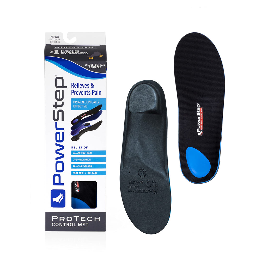 PowerStep ProTech Control Met Orthotics - Full Length Shoe Insoles for Metatarsal Foot Pain & Plantar Fasciitis - Shoe Inserts for Overpronation & Ball of Foot Pain Relief (M 6-6.5 W 8-8.5)