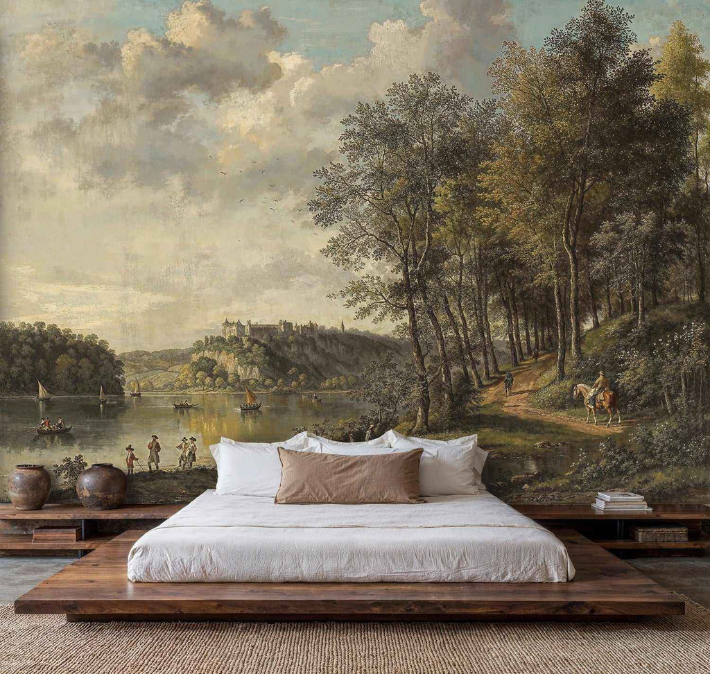 Riverside Castle Pastoral Landscape Wall Mural
