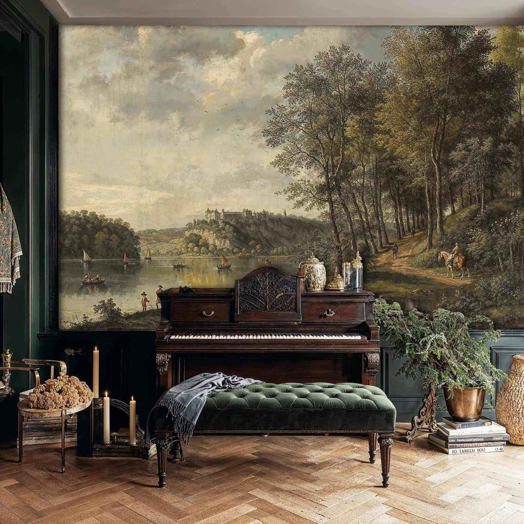 Riverside Castle Pastoral Landscape Wall Mural
