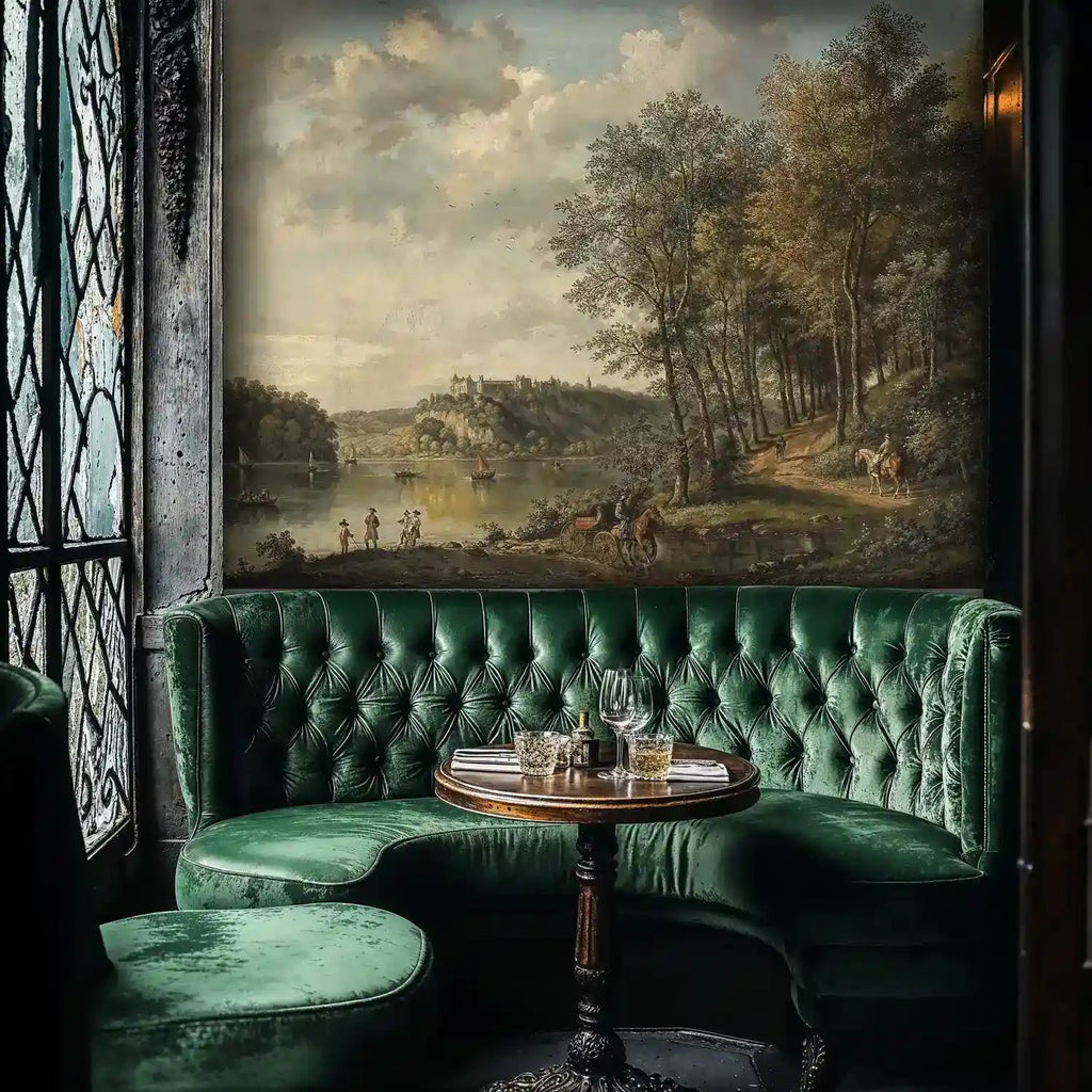 Riverside Castle Pastoral Landscape Wall Mural