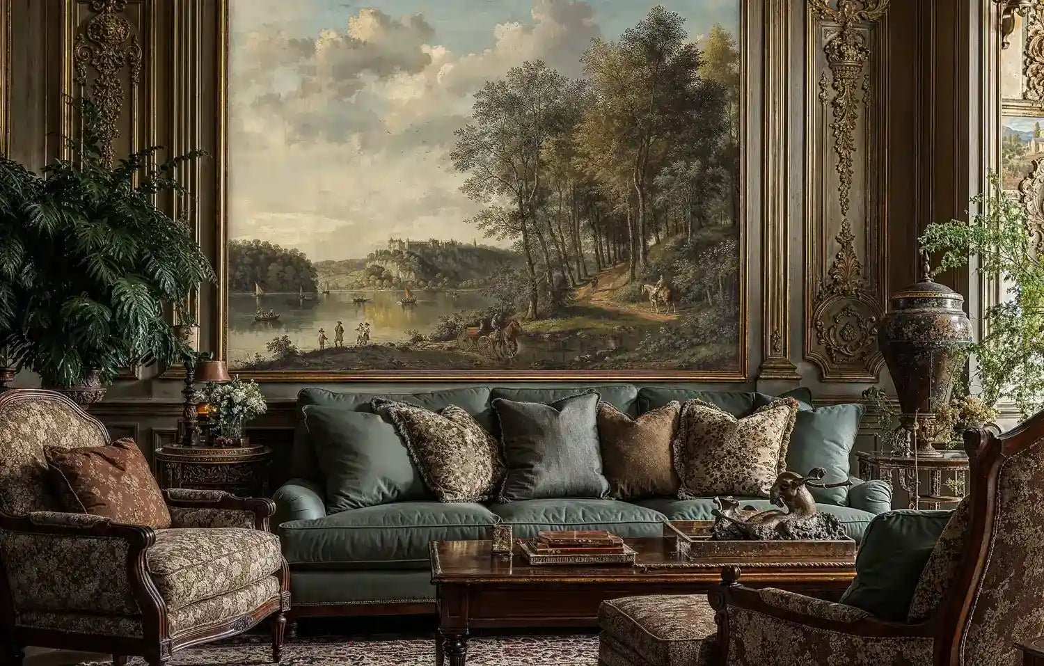 Riverside Castle Pastoral Landscape Wall Mural