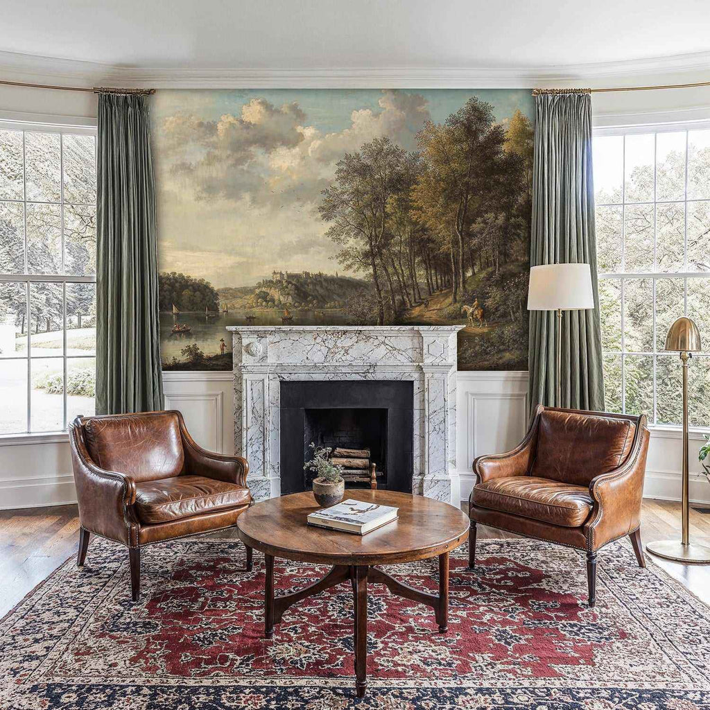 Riverside Castle Pastoral Landscape Wall Mural