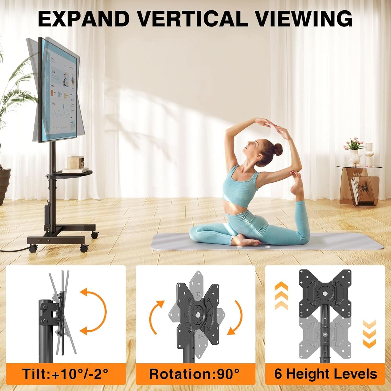 Rolling Television Stand With Height Adjustable Mount