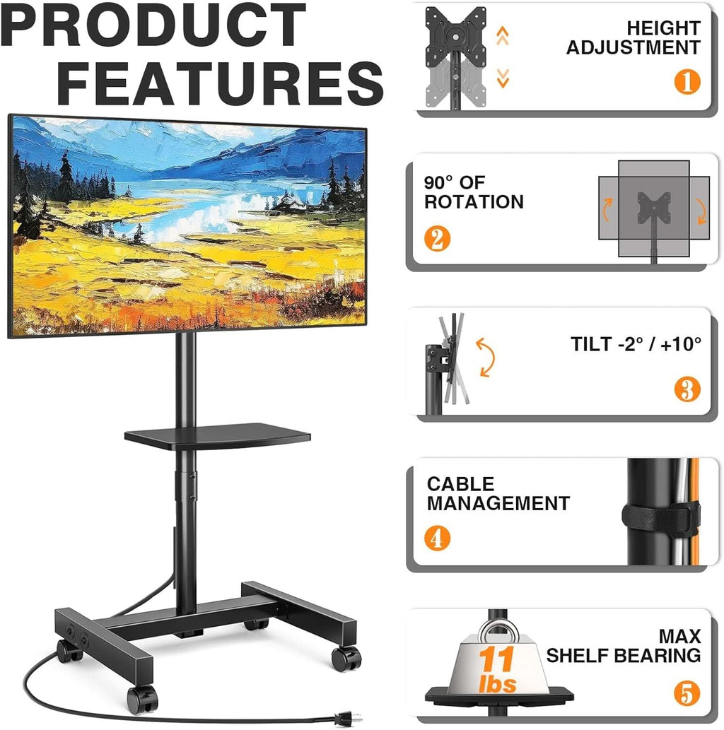 Rolling Television Stand With Height Adjustable Mount