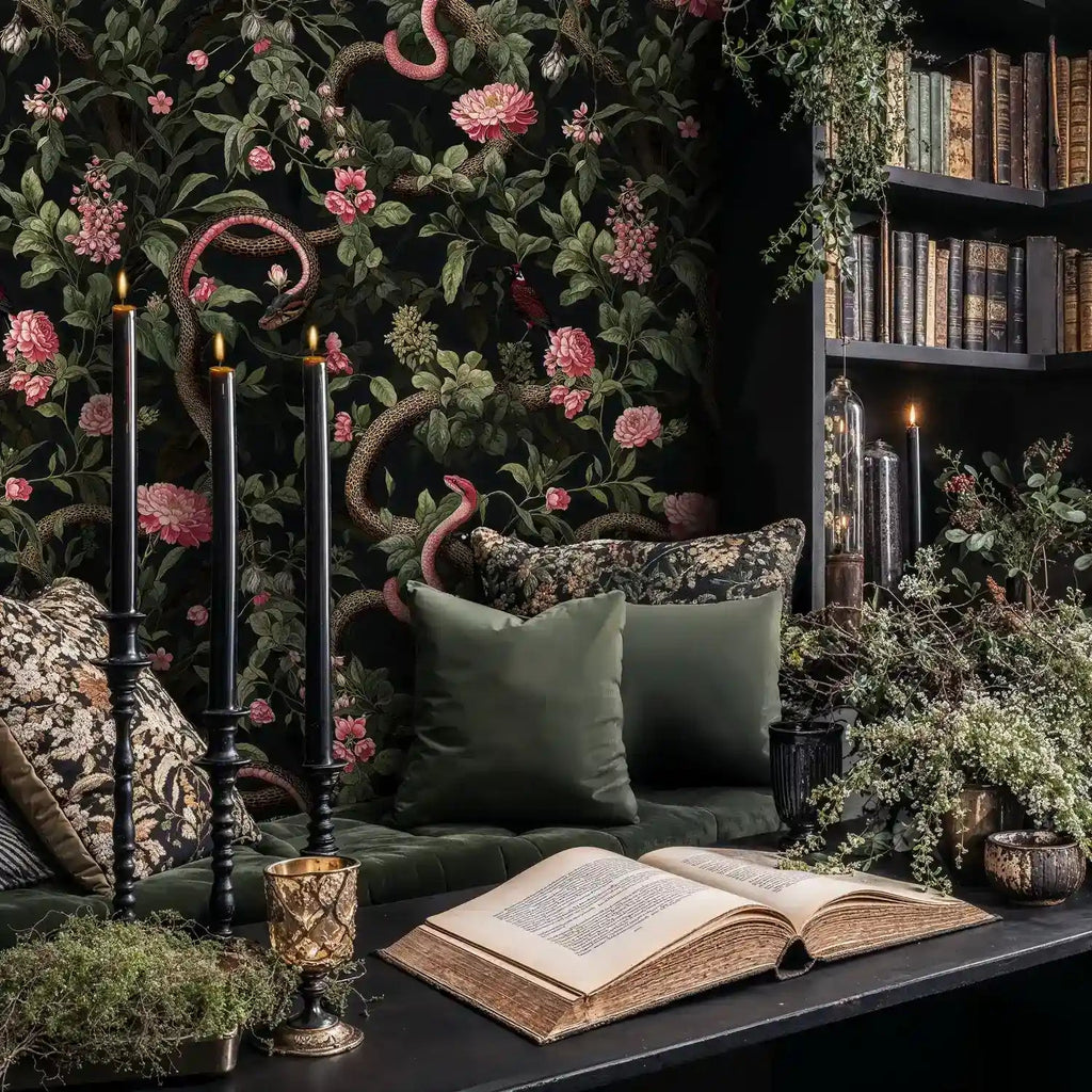 Serpents in Bloom Botanical Wallpaper