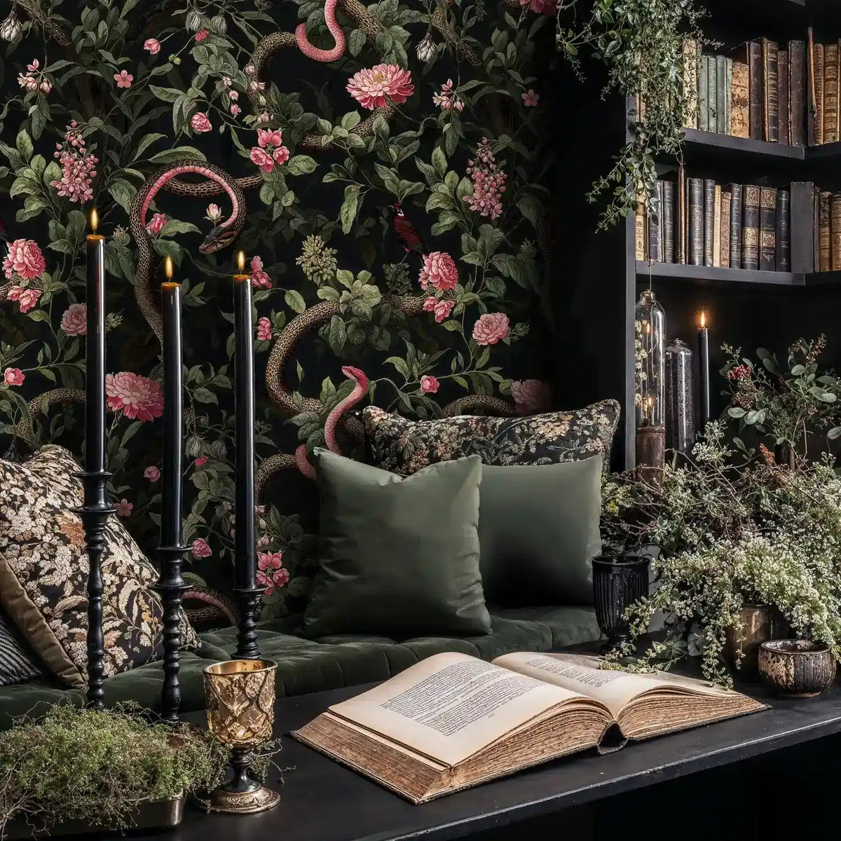 Serpents in Bloom Botanical Wallpaper