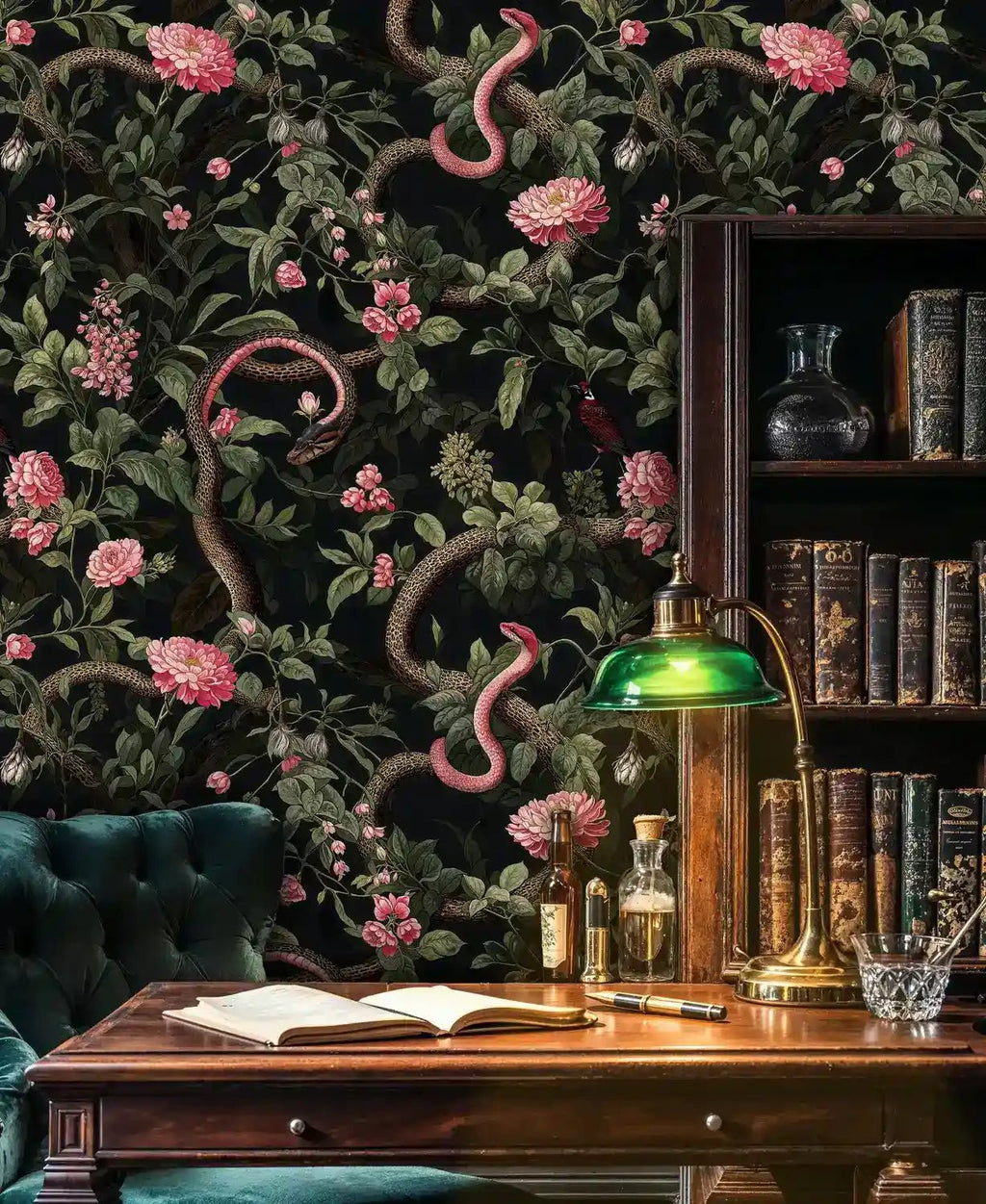 Serpents in Bloom Botanical Wallpaper