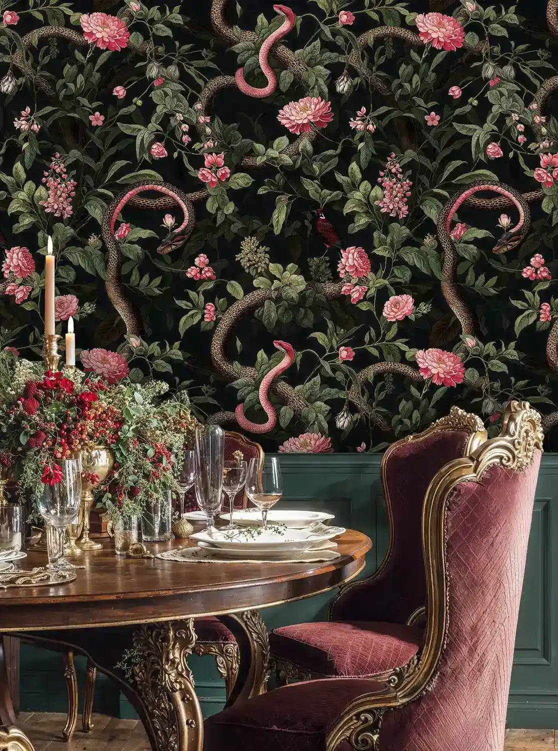 Serpents in Bloom Botanical Wallpaper