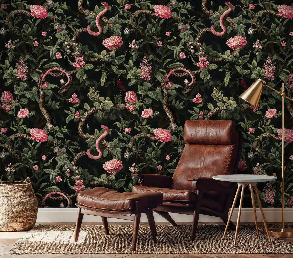 Serpents in Bloom Botanical Wallpaper