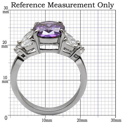 TK086 - High polished (no plating) Stainless Steel Ring with AAA Grade CZ  in Amethyst