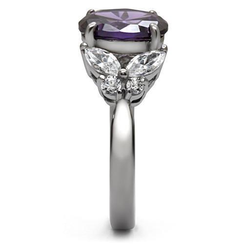 TK086 - High polished (no plating) Stainless Steel Ring with AAA Grade CZ  in Amethyst
