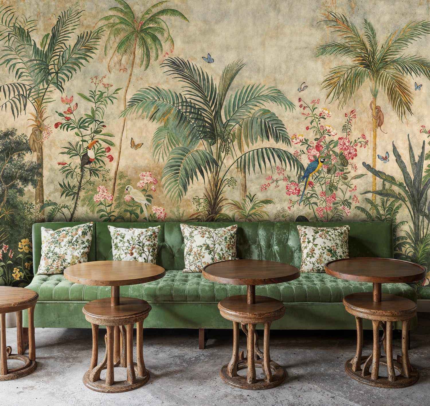 Tropical Jungle Birds and Palms Wall Mural