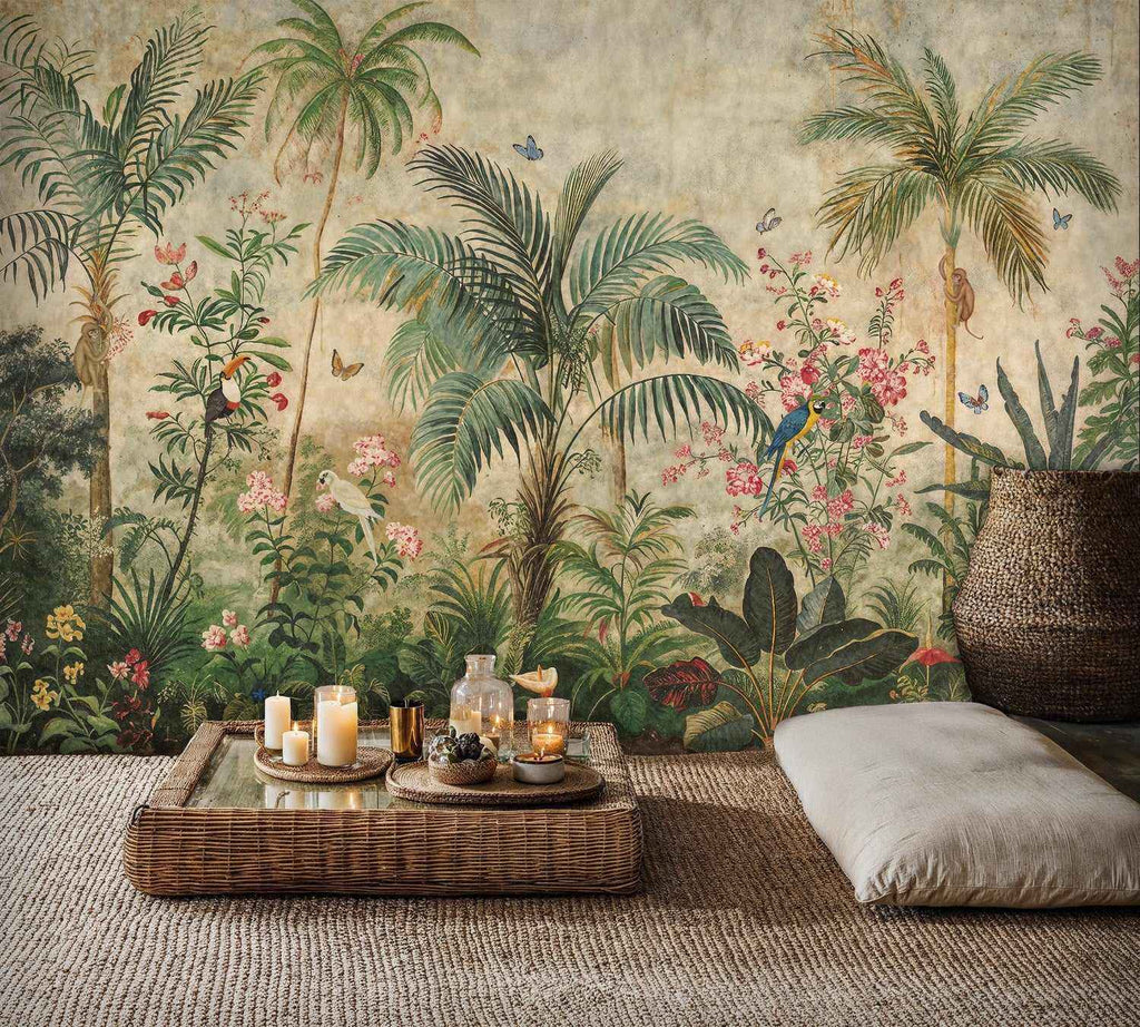 Tropical Jungle Birds and Palms Wall Mural