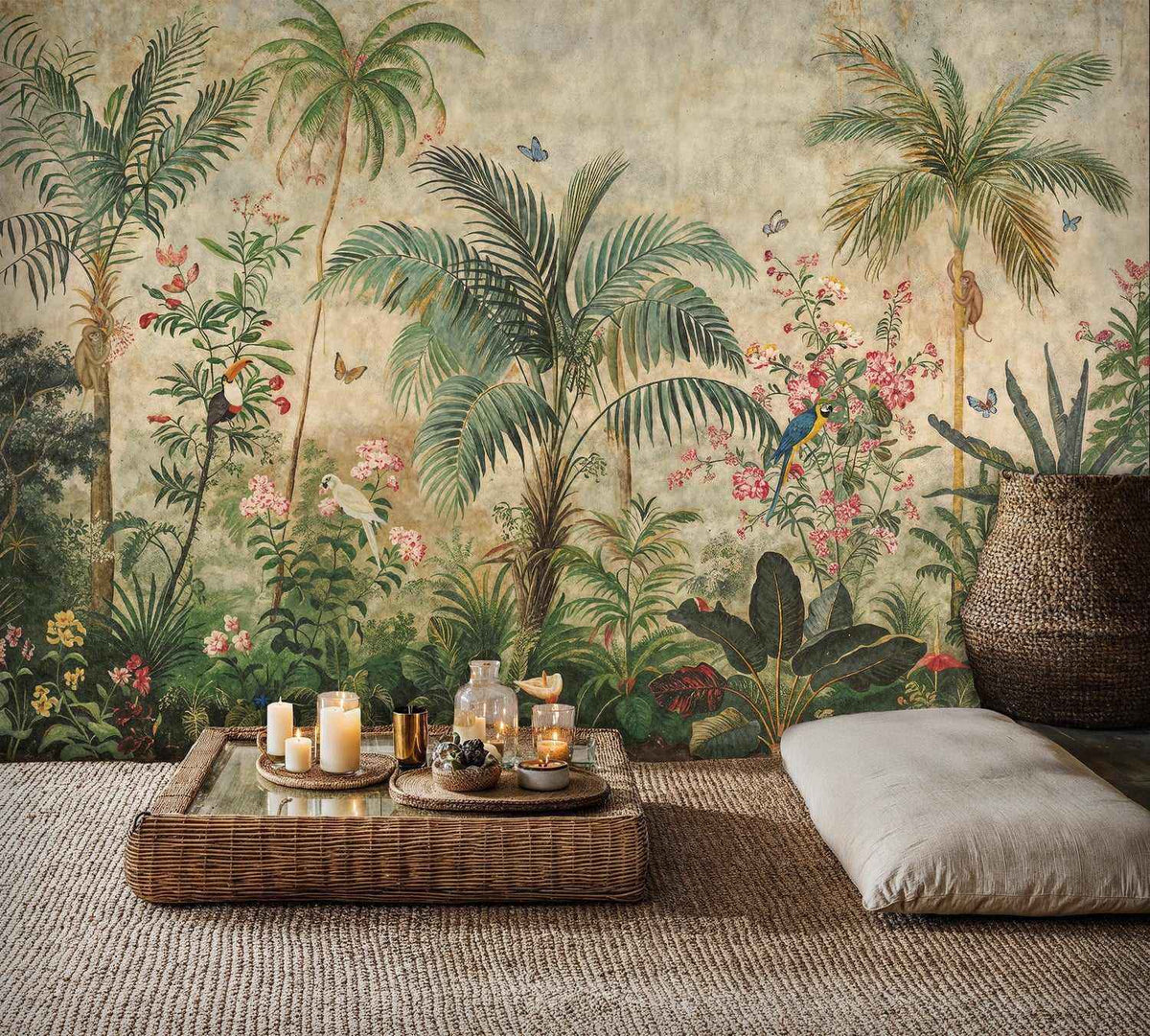 Tropical Jungle Birds and Palms Wall Mural