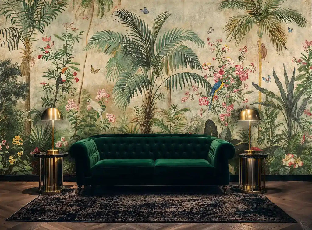 Tropical Jungle Birds and Palms Wall Mural