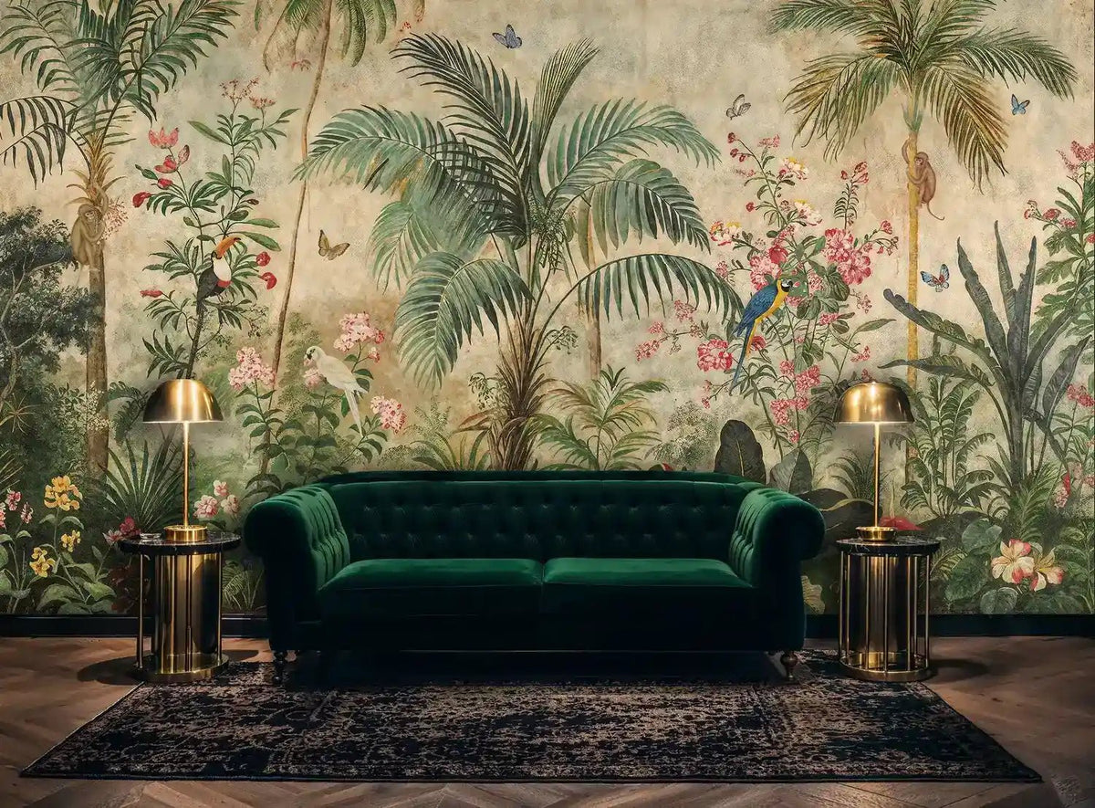 Tropical Jungle Birds and Palms Wall Mural