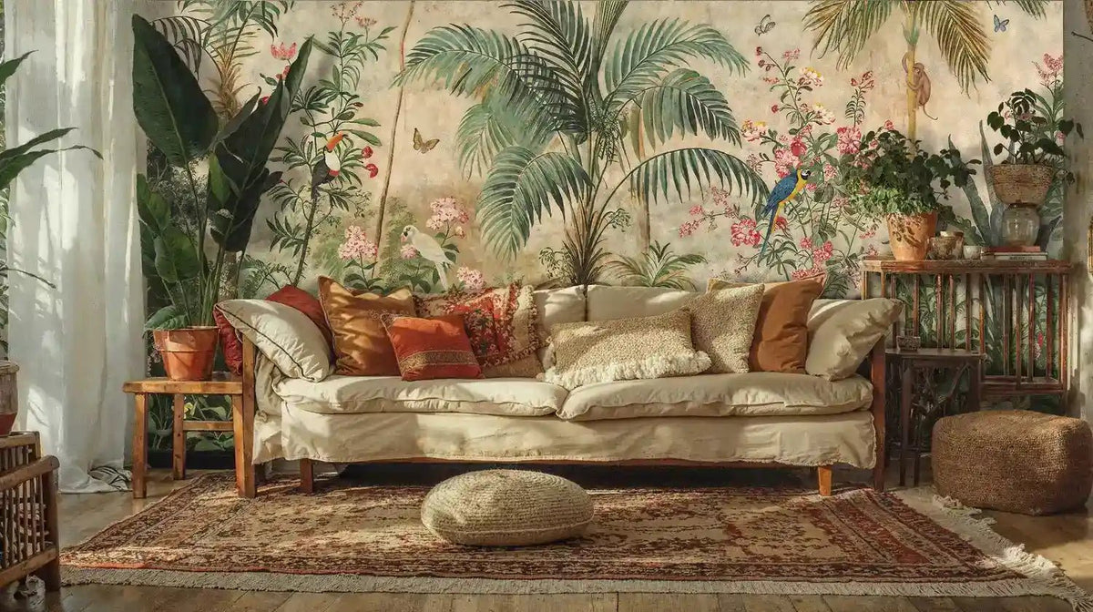 Tropical Jungle Birds and Palms Wall Mural