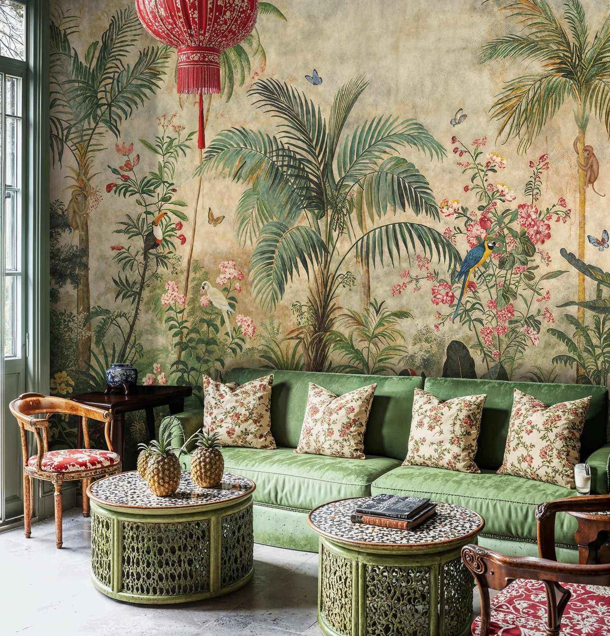 Tropical Jungle Birds and Palms Wall Mural